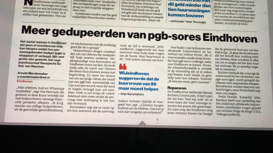 Foto van artikel Meer gedupeerden van pgb-sores Eindhiven